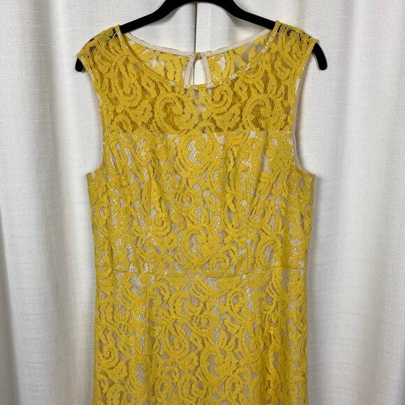 Adrianna Papell Yellow Lace Sleeveless Midi Dress Sz.14 - Picture 2 of 11